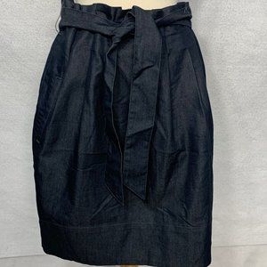 Mossimo Womens's 12 Dark Navy Belted Paper Bag Waist Knee Length A Line Skirt